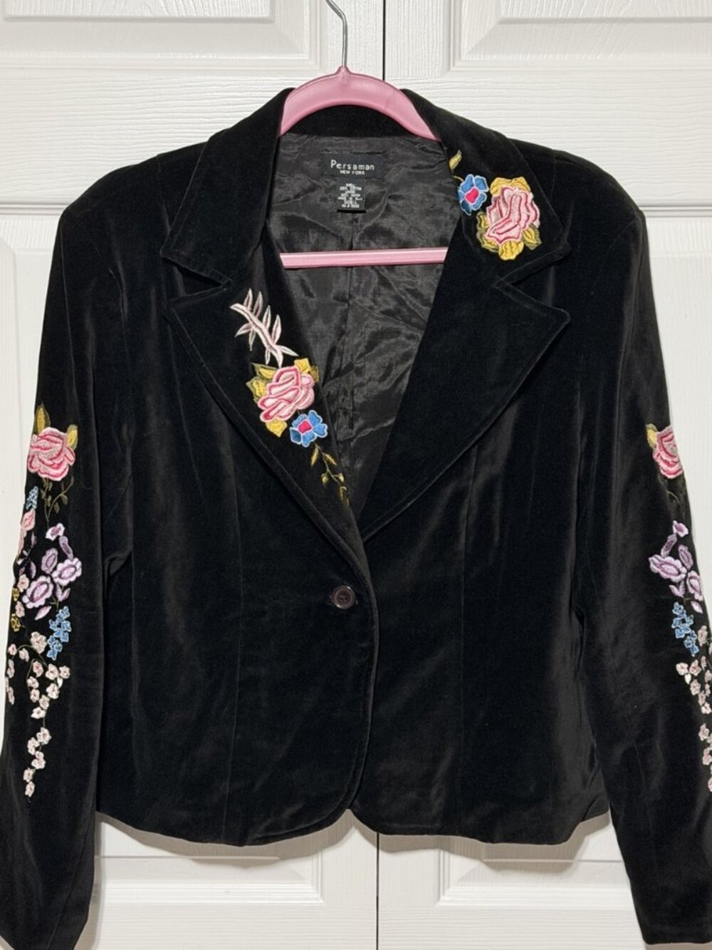 Vintage Persaman New York Black Velvet Embroidered Blazer, Size L